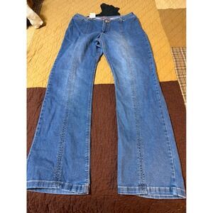 Zena Jeans Women 10 Medium Wash Blue Seam Front Flare Wide Leg Denim 109-0818-67